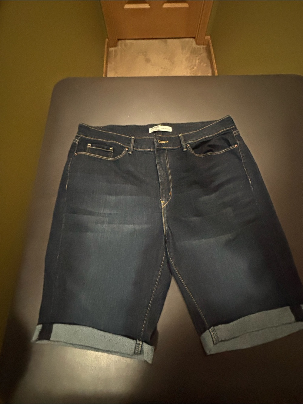 Signature by Levi Strauss Dark Blue Denim Shorts with Contrast Stitching